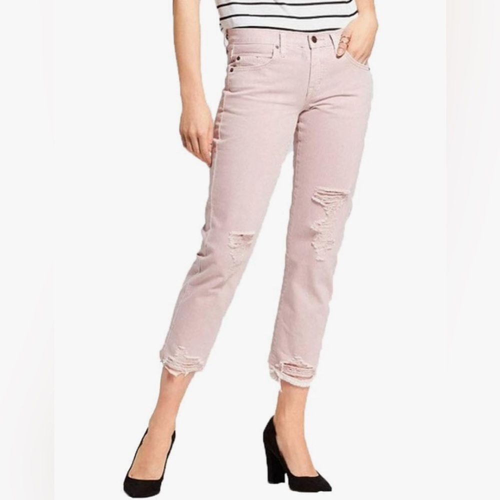 Mossimo Supply Co Pink Mid Rise Destroyed Cropped Boyfriend Jeans